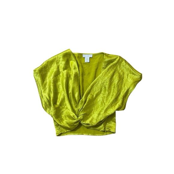 House of Harlow 1960 Green Vera Satin Retro Short Sleeve Blouse M - Picture 1 of 7